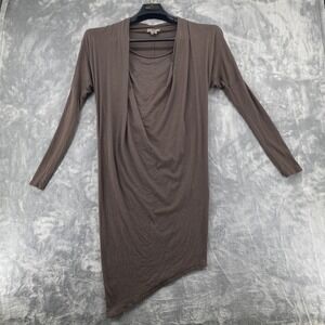 Helmut Dress Women S Taupe Brown Asymmetrical Cowl Neck Long Sleeve Mini Dress